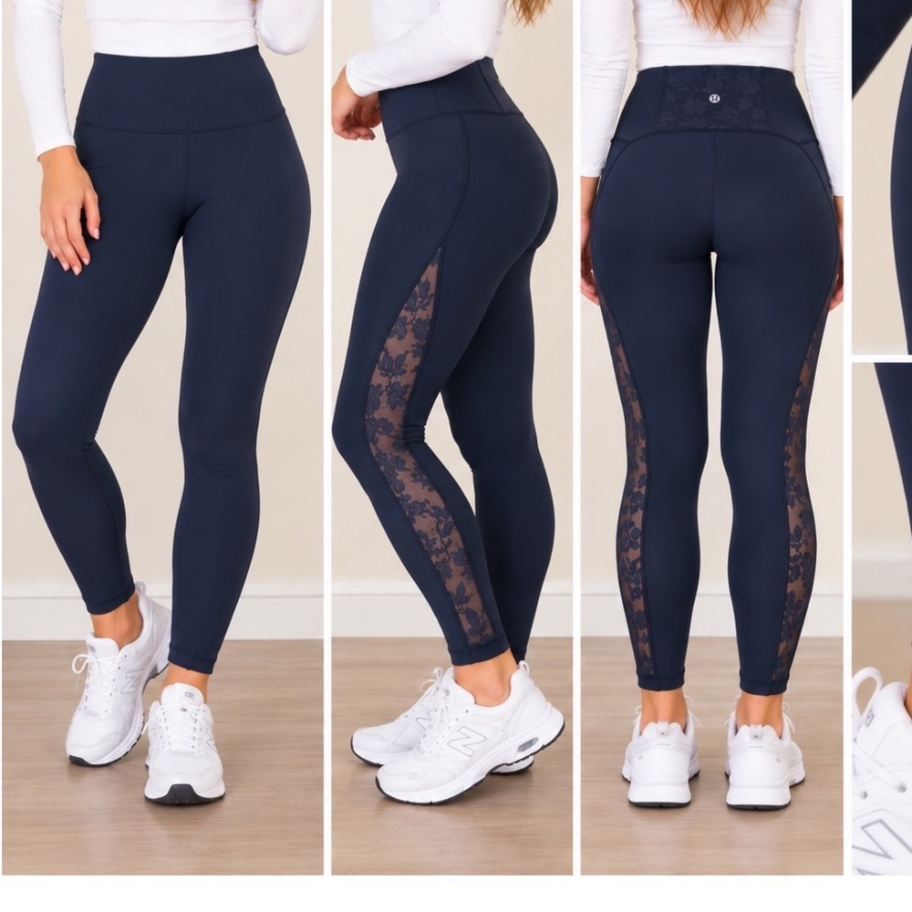 lululemon Mesh Panel Leggings Size 6 Black High Rise Wide Waistband Athletic